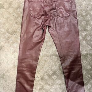 Women's Burgundy Leather Coated Jeans